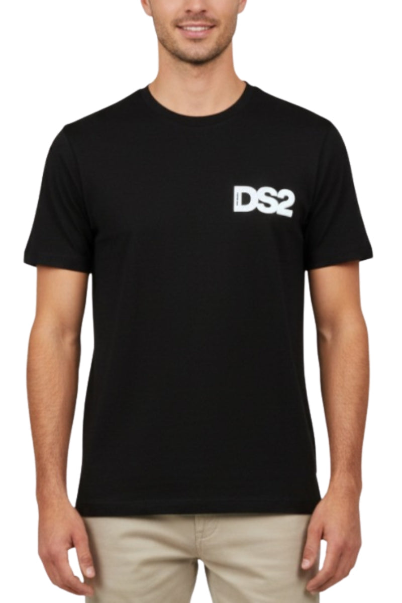 T-shirt girocollo da uomo con stampa logo lettering a contrasto a sinistra FW25225