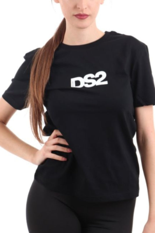 T-shirt girocollo da ragazza con logo a contrasto al centro FW252W08