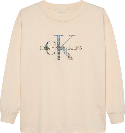 Maglia da ragazzo in cotone con maxi logo a fantasia sul davanti IB0IB02531PGB