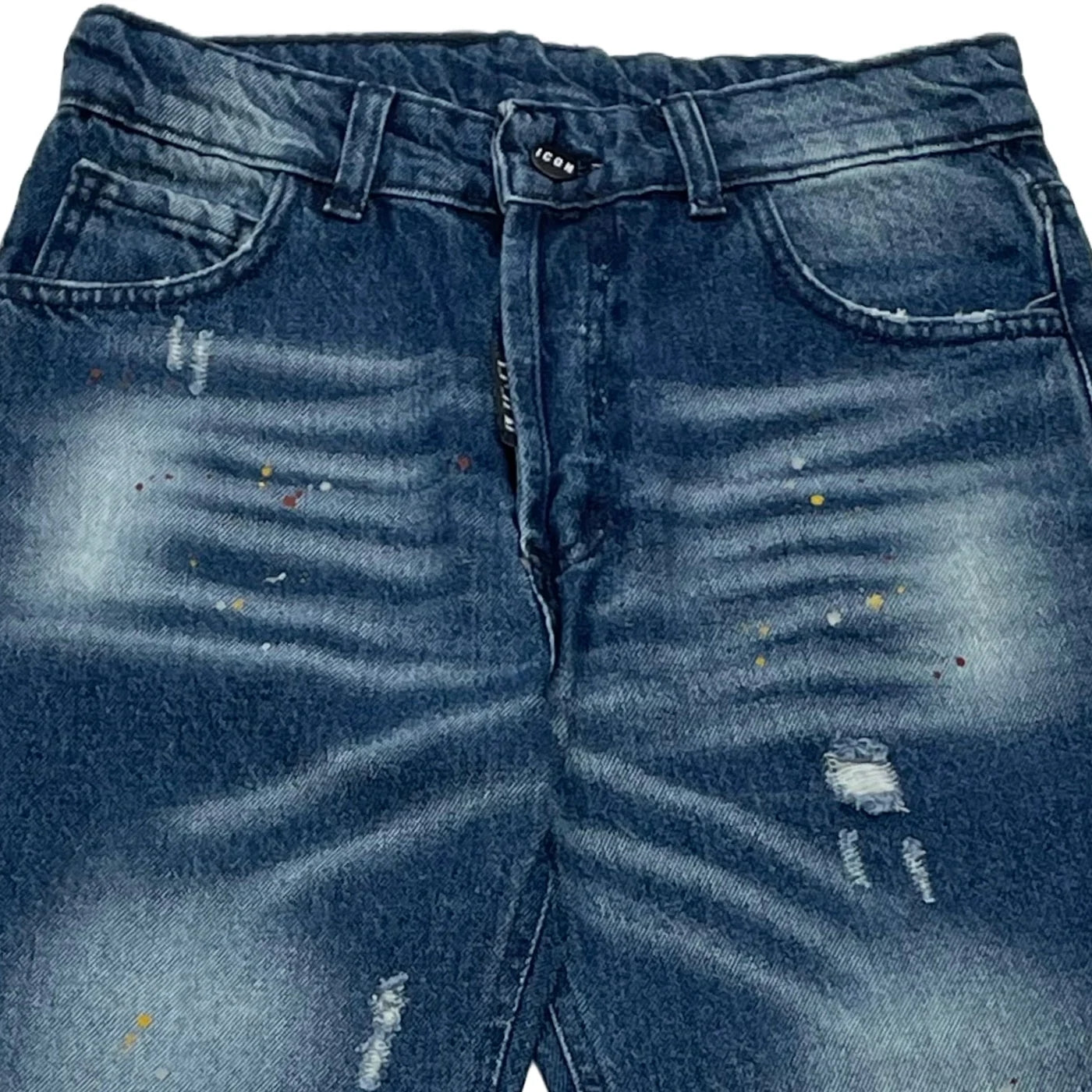 Jeans da ragazzo denim in cotone con strappi e spruzzi fronte retro