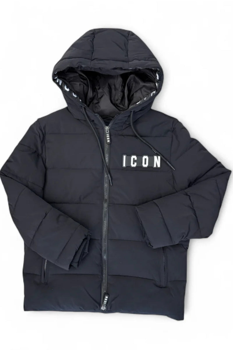 Giubbotto da ragazzo con imbottitura pesante e logo lettering a contrasto colore IBJK00708