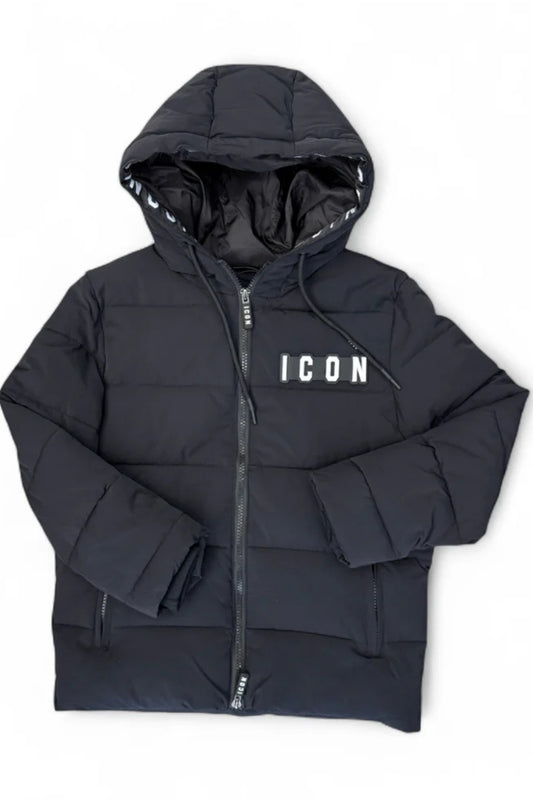 Giubbotto da ragazzo con imbottitura pesante e logo lettering a contrasto colore IBJK00708