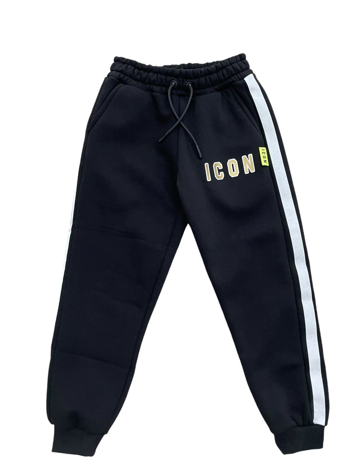 Pantaloni tuta da ragazzo con strisce laterali e logo frontale a sinistra