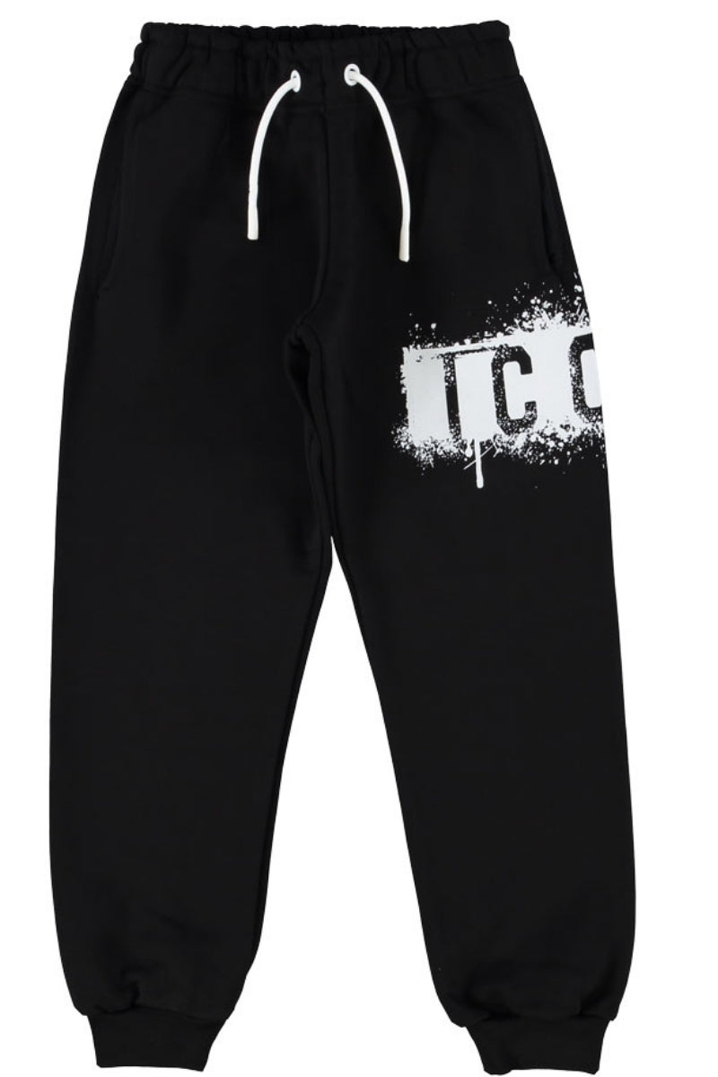 Pantaloni tuta da ragazzo con stampa laterale con logo lettering e schizzi IBSP00768