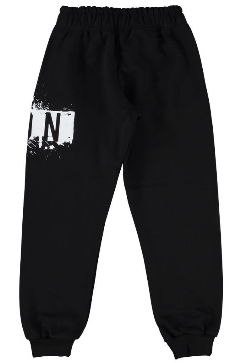 Pantaloni tuta da ragazzo con stampa laterale con logo lettering e schizzi IBSP00768