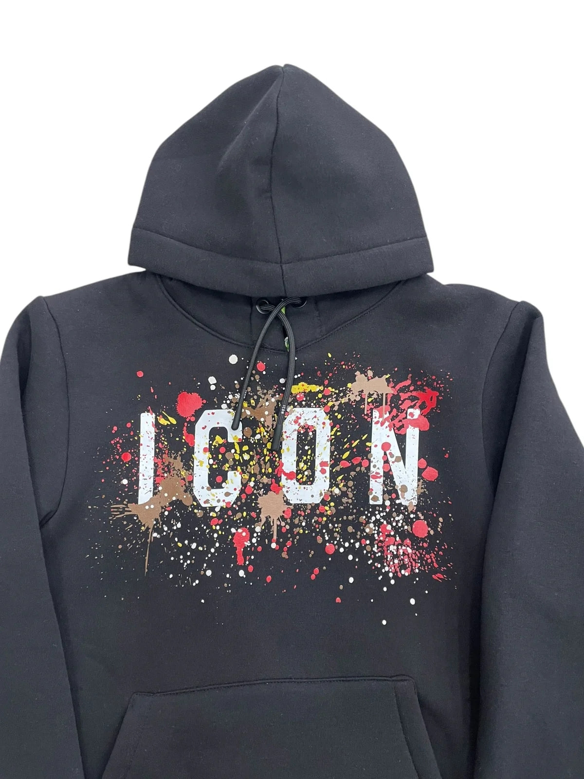 Felpa con cappuccio e maxi logo frontale a fantasia