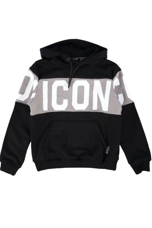 Felpa con cappuccio da ragazzo con banda con maxi logo lettering a contrasto colore IBSW00739