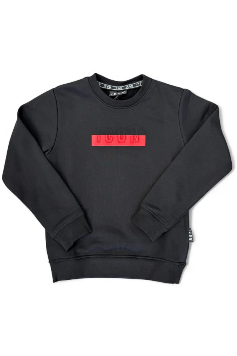 Felpa da ragazzo in cotone garzato con logo lettering impresso in rilievo a contrasto colore IBSW00842