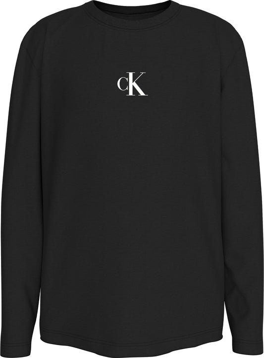 Maglia girocollo da ragazzo in cotone con logo monogram a contrasto sul davanti IG0IG02135BEH