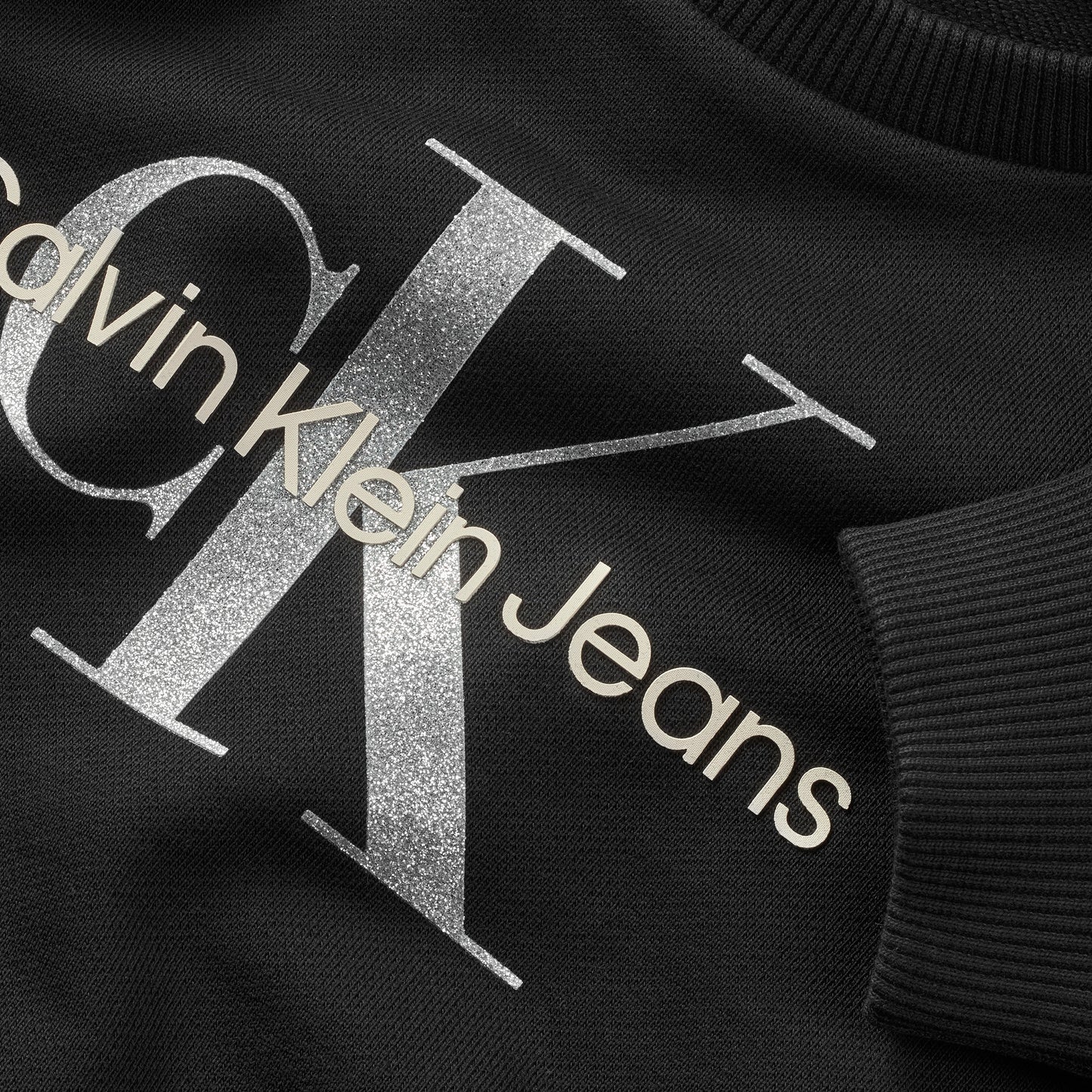 Felpa girocollo da ragazza in cotone con logo monogram con glitter sul davanti IG0IG02823BEH