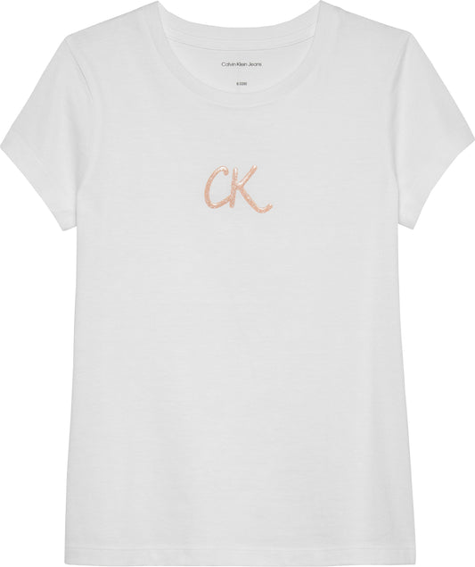 T-shirt da ragazza con logo monogram a contrasto con glitter sul davanti IG0IG02972YAF