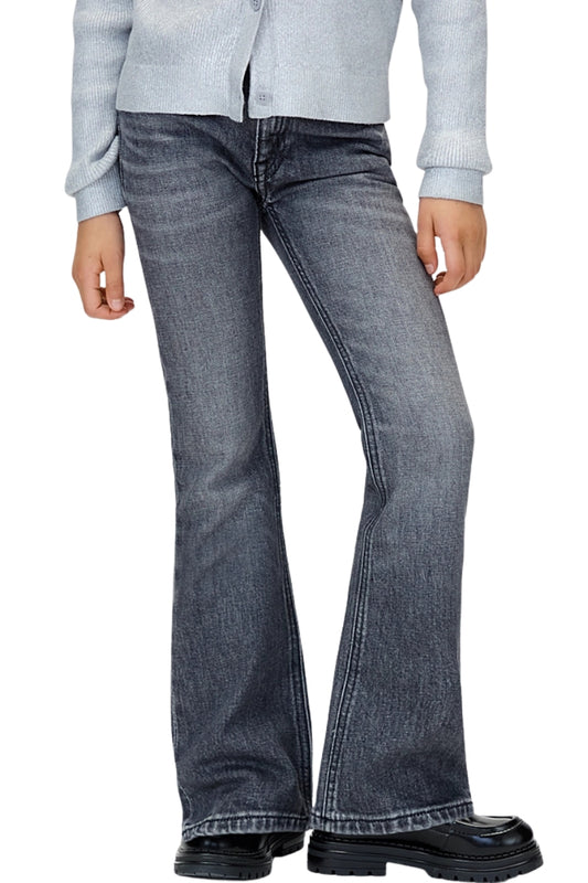 Jeans da bambina e ragazza modello a zampa lavaggio scuro IG0IG030411BY