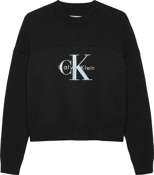 Maglione da ragazza in cotone pettinato con testure a costine su spalle e maniche IG0IG03046BEH