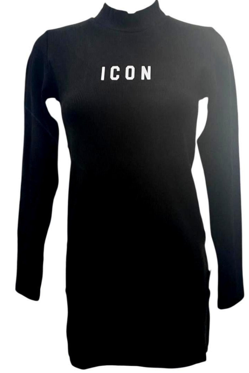 Abito da ragazza con collo lupetto logo lettering a contrasto colore IGDR00903