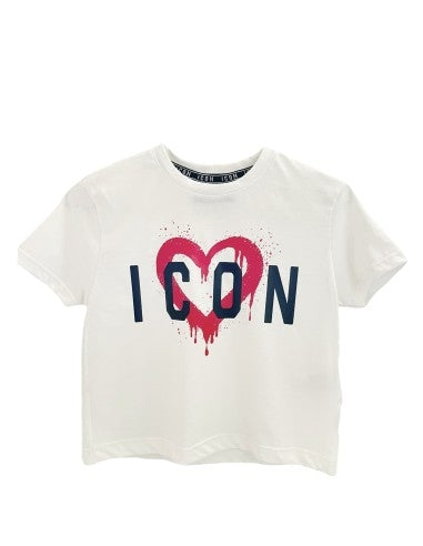 T-shirt da ragazza con maxi logo frontale e stampa a cuore