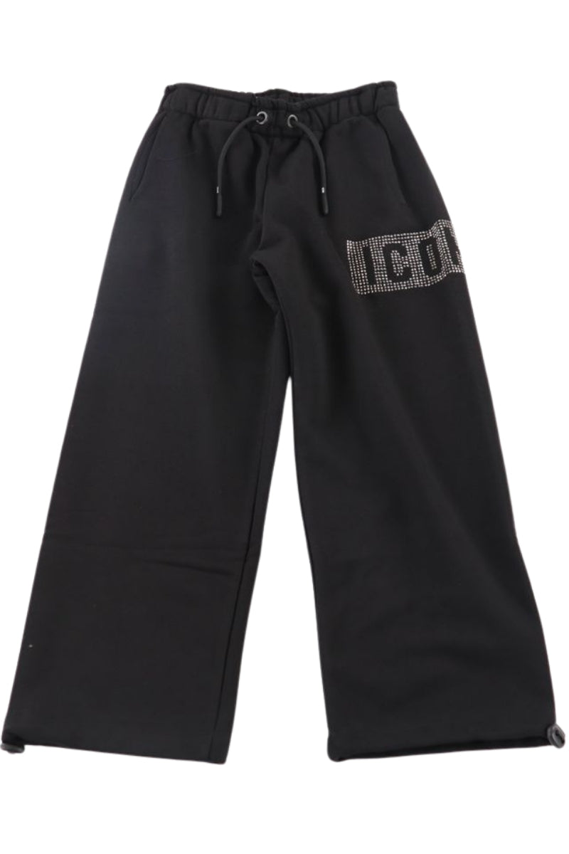 Pantaloni tuta da ragazza con logo lettering e strass a sinistra IGSP00908