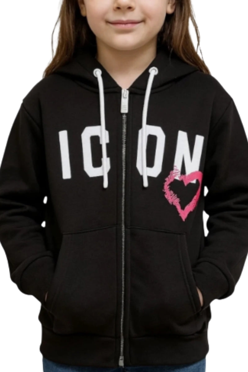 Felpa da ragazza aperta con stampa con logo lettering e cuore IGSW00805