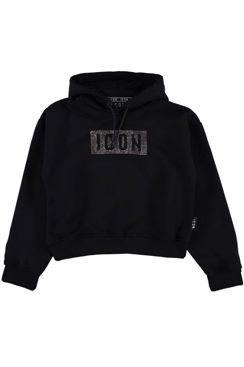 Felpa da ragazza modello cropped con logo lettering e strass sul davanti IGSW00907