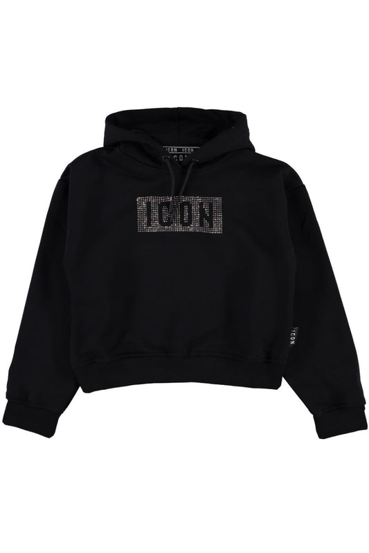 Felpa da ragazza modello cropped con logo lettering e strass sul davanti IGSW00907