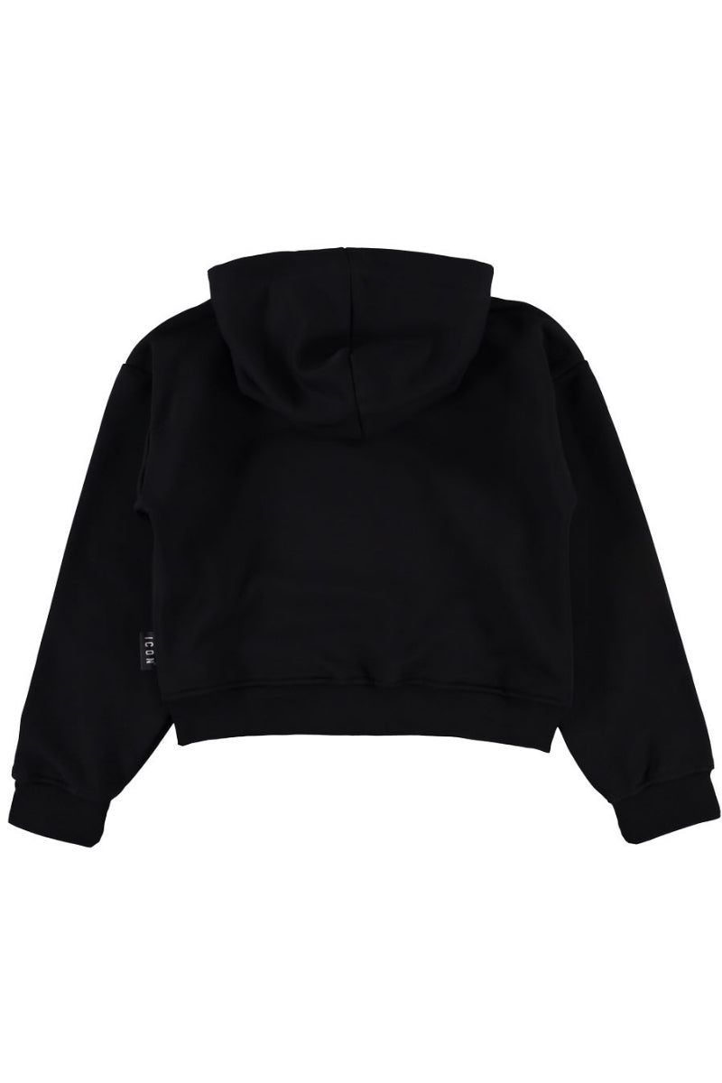 Felpa da ragazza modello cropped con logo lettering e strass sul davanti IGSW00907