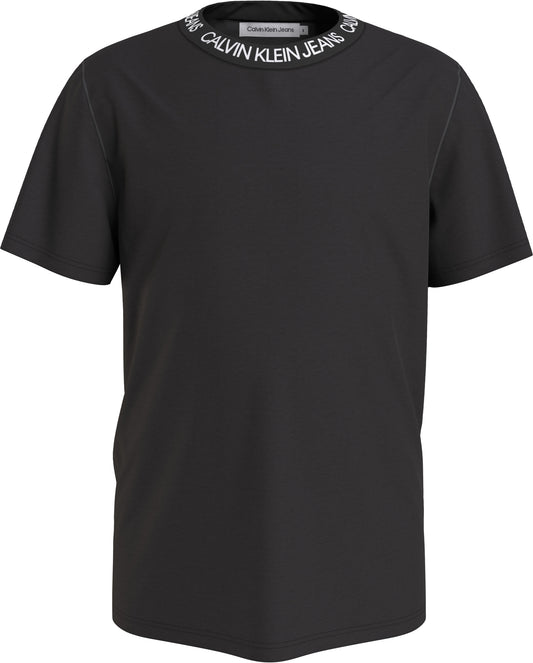 T-shirt da ragazzo in cotone con logo lettering a contrasto sul collo e logo monogram sulla manica IU0IU00234BEH