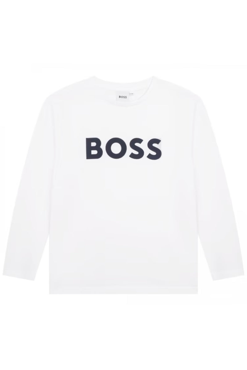 Maglia girocollo da bambino con maxi logo lettering a contrasto colore J25P25