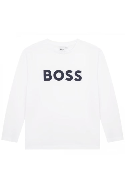 Maglia girocollo da bambino con maxi logo lettering a contrasto colore J25P25