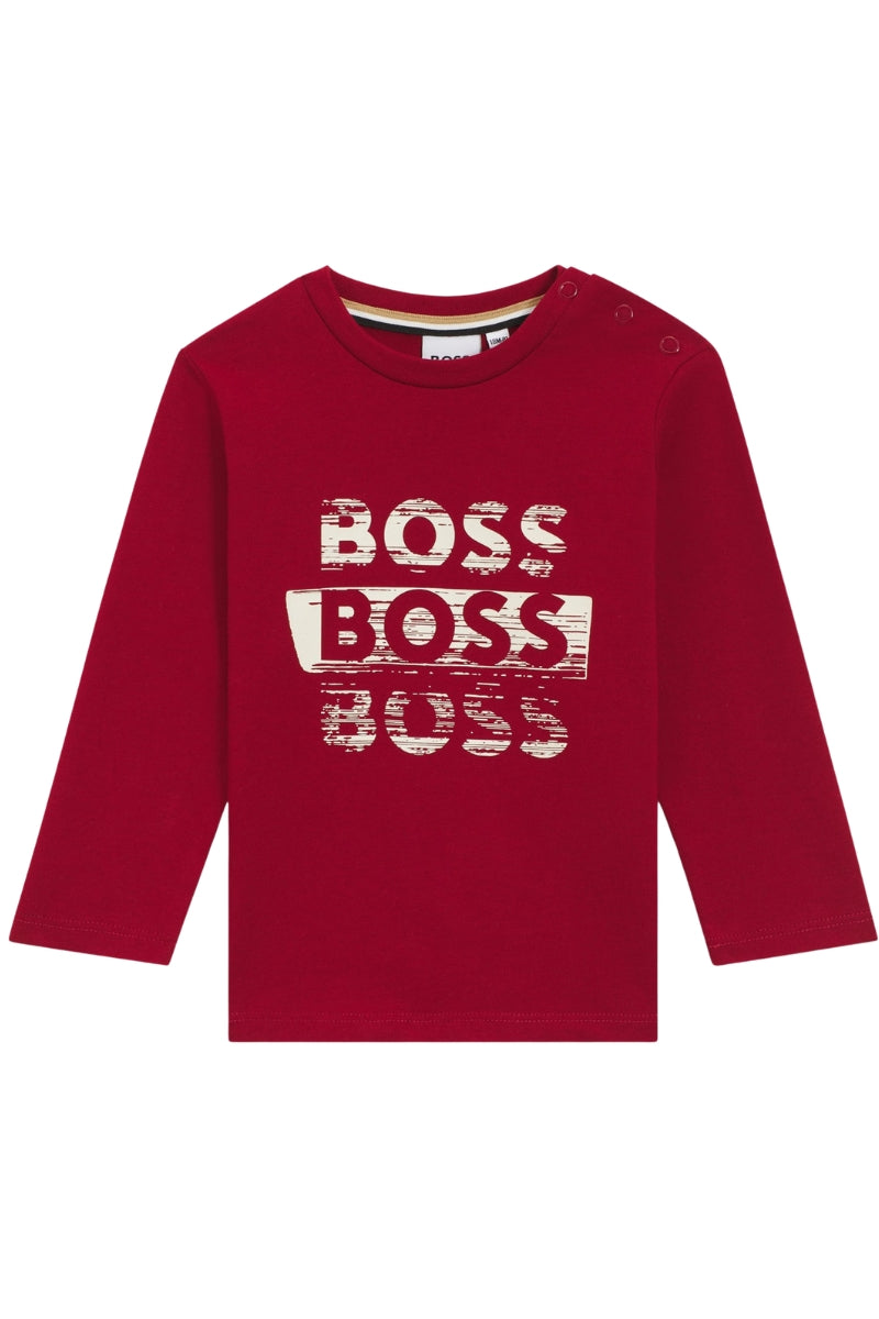 Maglia girocollo da bambino e neonato con stampa multi logo lettering J52463