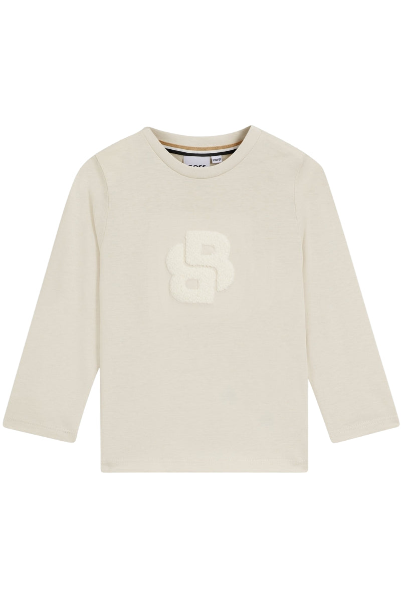 Maglia girocollo da neonato e bambino in cotone con logo monogram J52465