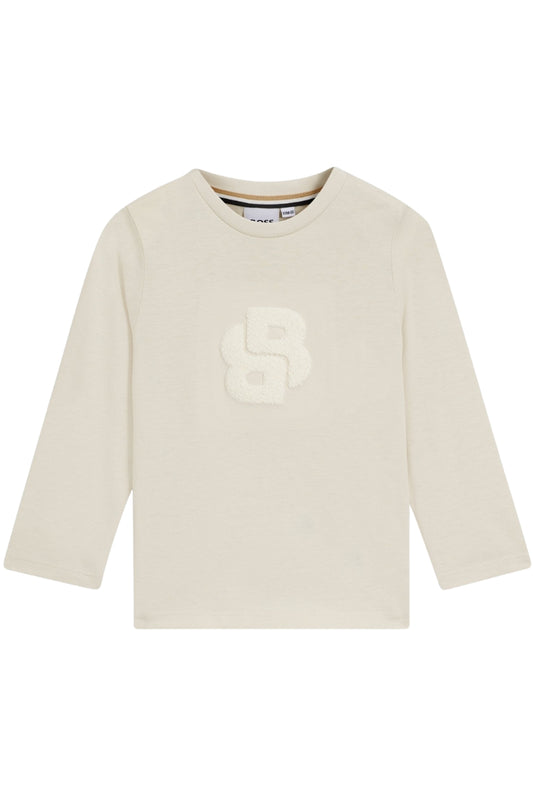 Maglia girocollo da neonato e bambino in cotone con logo monogram J52465