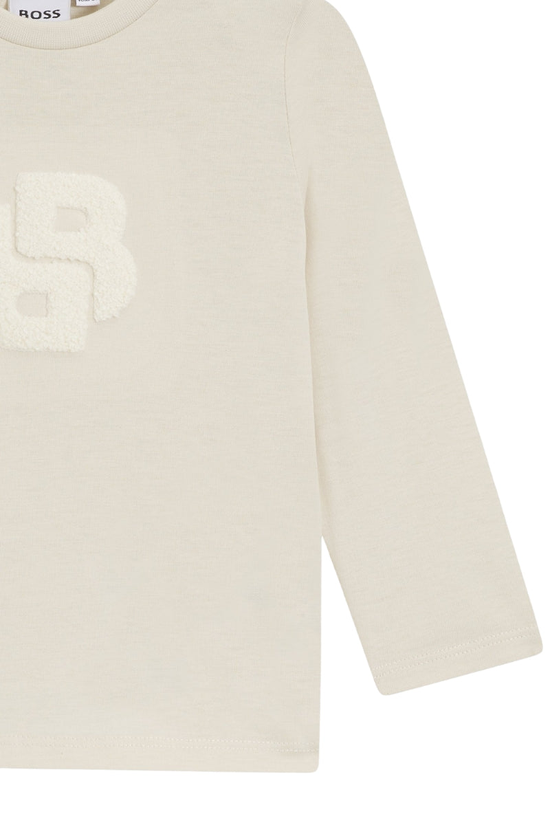 Maglia girocollo da neonato e bambino in cotone con logo monogram J52465