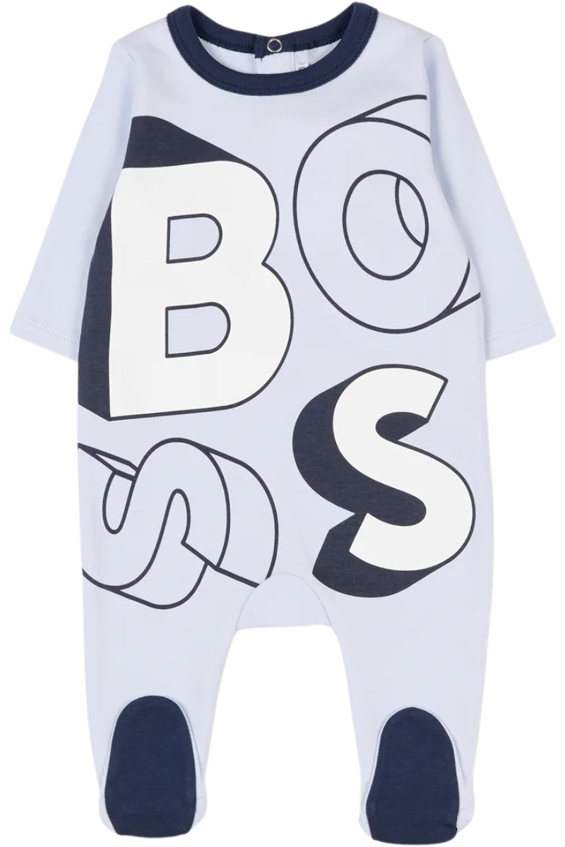 Tutina da neonato in cotone organico con stampa maxi logo lettering J52521