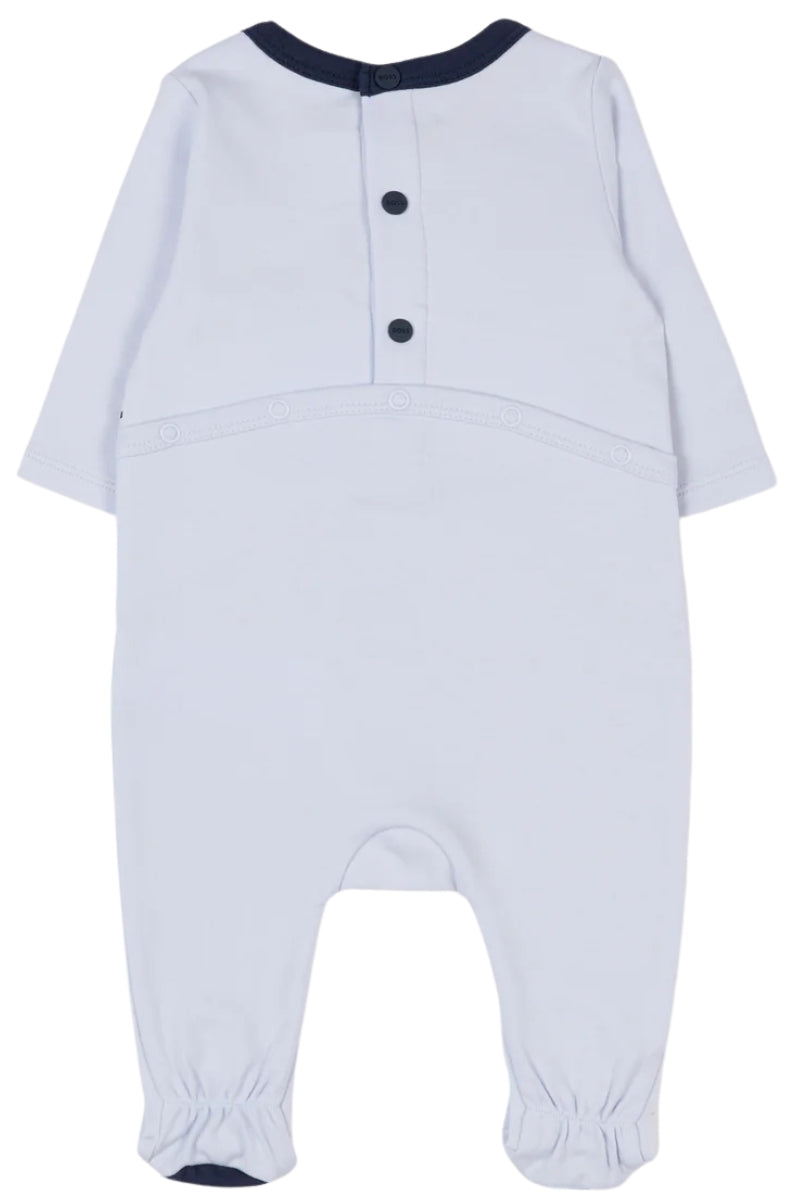 Tutina da neonato in cotone organico con stampa maxi logo lettering J52521