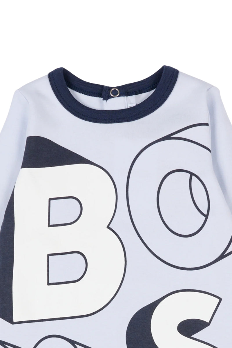 Tutina da neonato in cotone organico con stampa maxi logo lettering J52521
