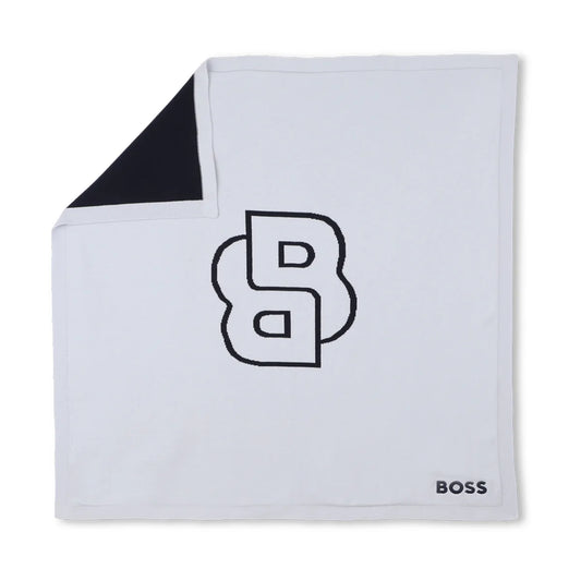 Copertina da neonato con maxi logo monogram e dettagli a contrasto colore J52600