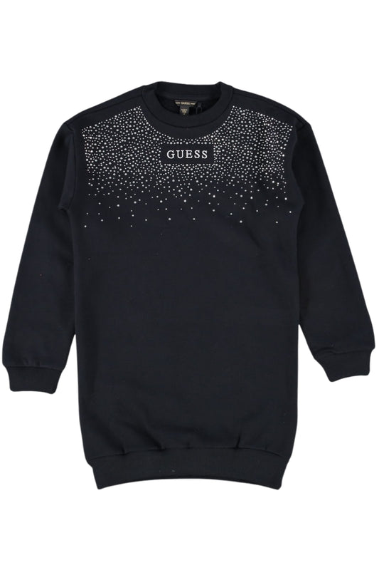 Abito da ragazza in cotone garzato con logo lettering e strass sul davanti J5BK07KAV34