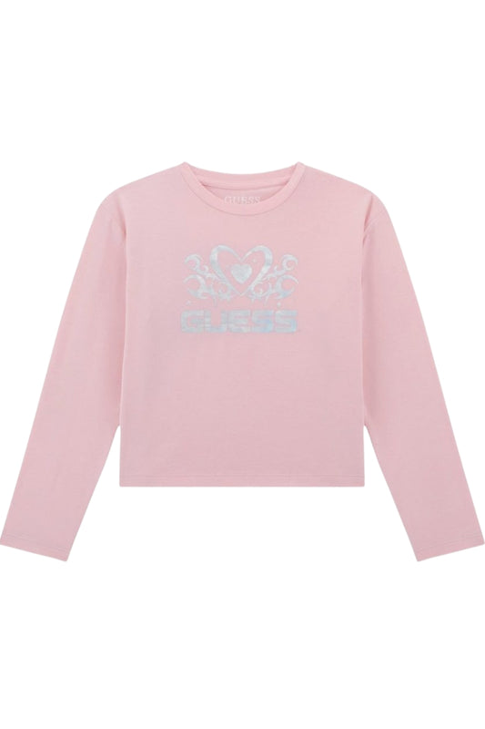 Maglia da ragazza in cotone con stampa logo lettering e cuore frontale J5YI03K6YW4