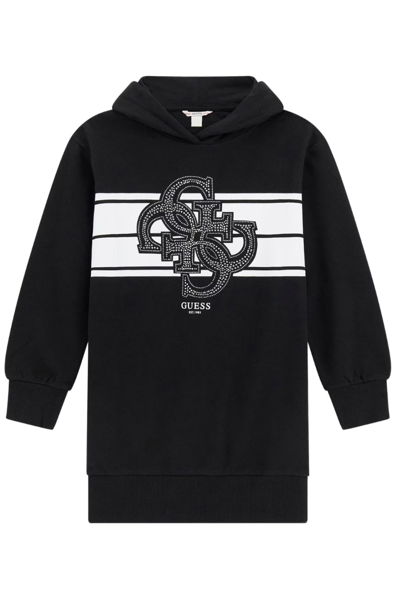 Abito da ragazza in cotone felpato con cappuccio e maxi logo 4G con strass sul davanti J5YK04KA6R4
