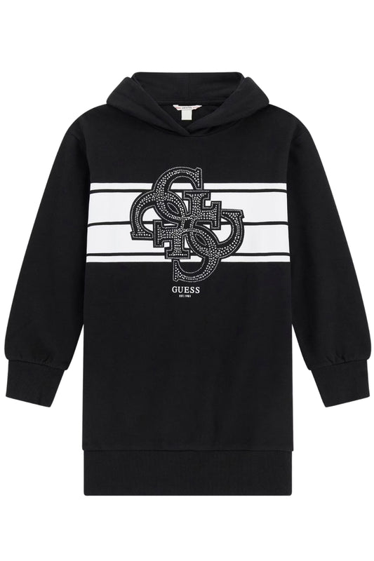 Abito da ragazza in cotone felpato con cappuccio e maxi logo 4G con strass sul davanti J5YK04KA6R4