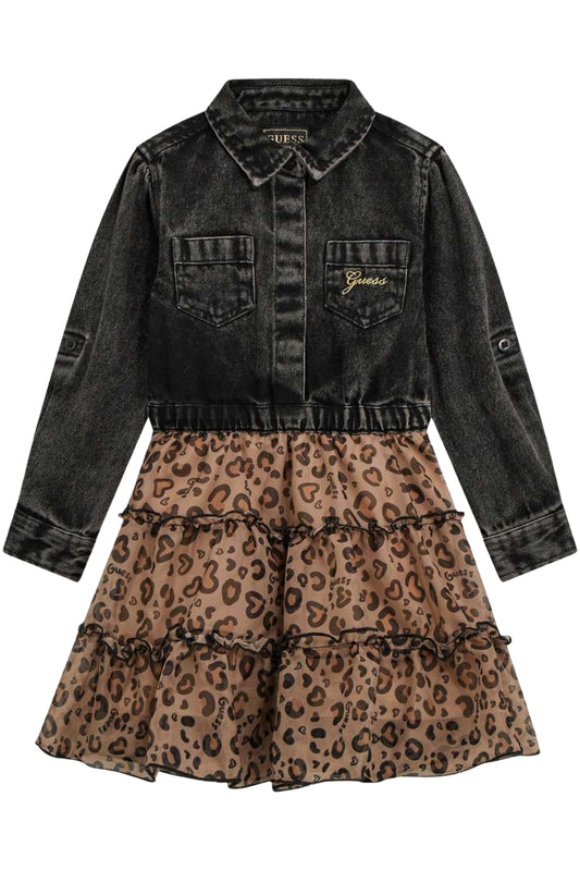 Abito da bambina con parte alta in denim e gonna a balze K5BK05D4IC0