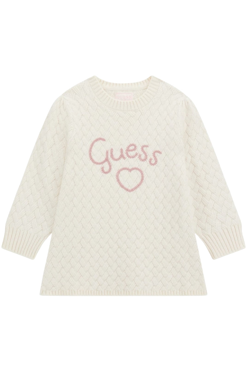 Abito da bambina in lana intrecciata con logo lettering ricamato a contrasto colore K5BK20Z0850