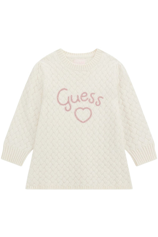 Abito da bambina in lana intrecciata con logo lettering ricamato a contrasto colore K5BK20Z0850