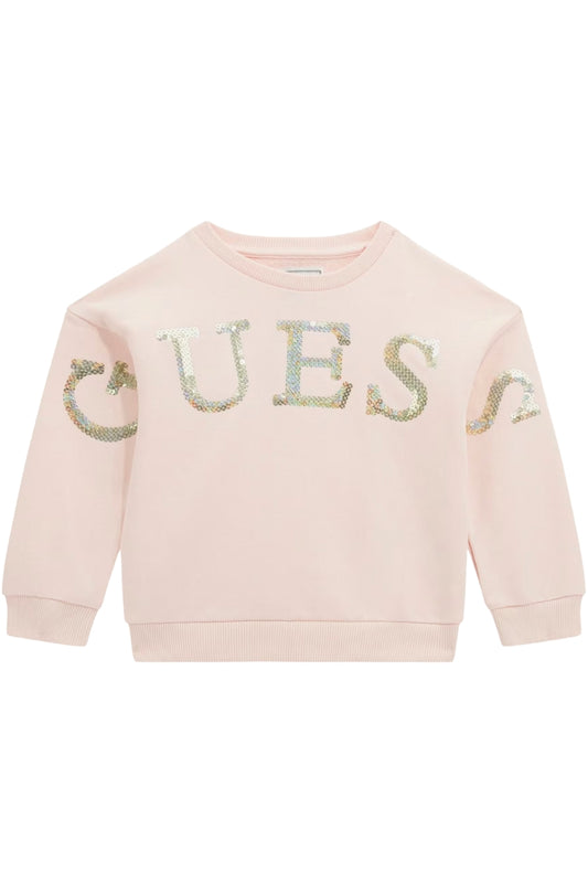 Felpa girocollo da bambina con maxi logo lettering con paillettes K5BQ04KAD74