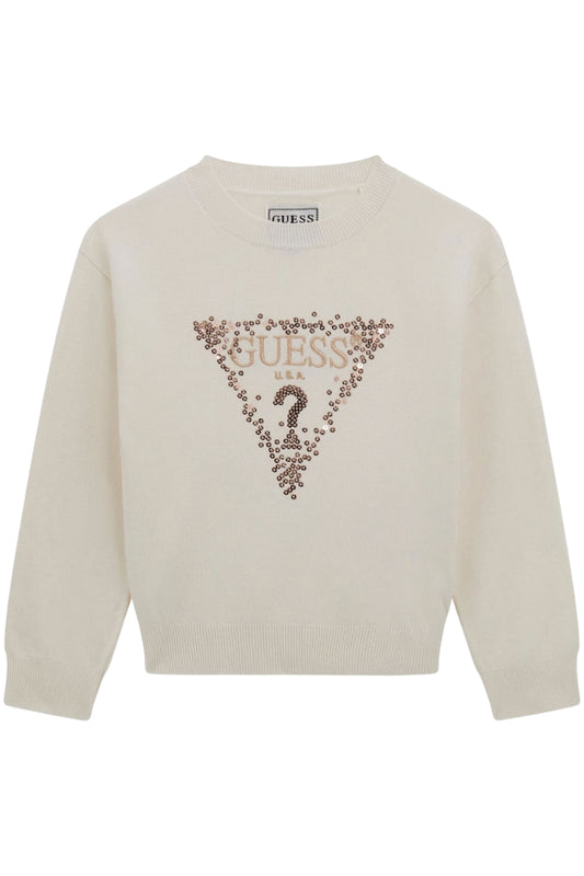 Maglione girocollo da neonata e bambina con maxi triangolo logato con paillettes K5BR04Z2NQ2