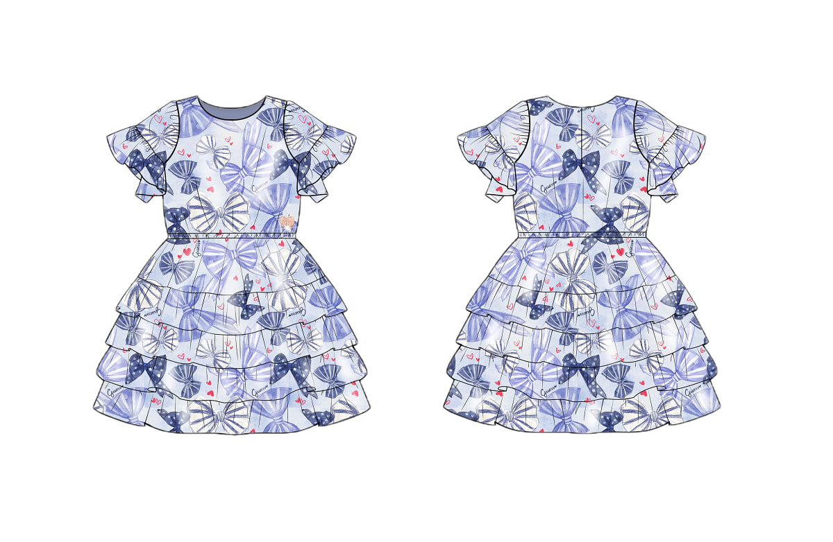 Vestito da bambina in chiffon con fantasia fiocchi K6RK06WA2T0