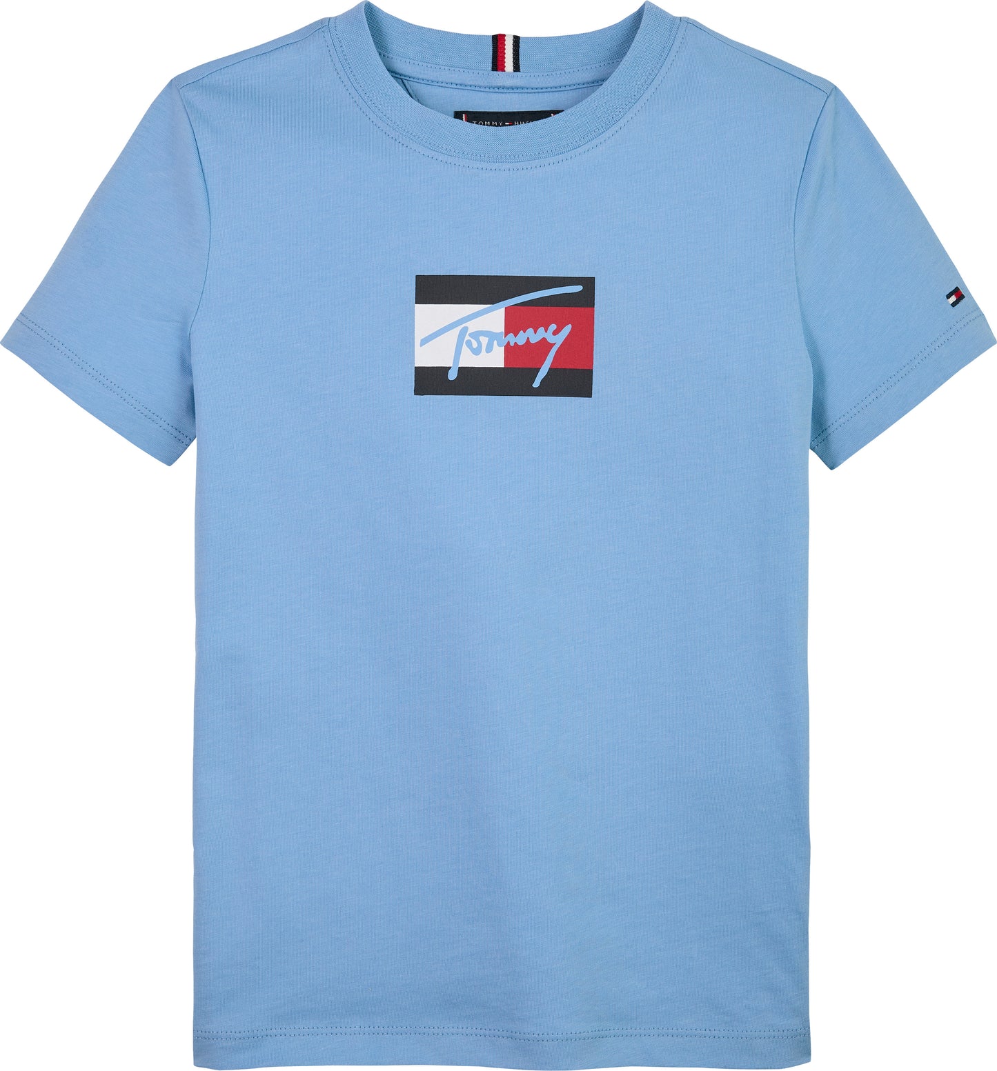 T-shirt girocollo da bambino e ragazzo con stampa con bandiera e logo lettering stampata sul davanti KB0KB09725C14