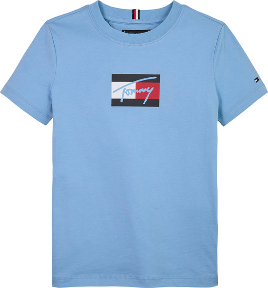 T-shirt girocollo da neonato e bambino con stampa con bandiera e logo lettering stampata sul davanti KB0KB09725C14