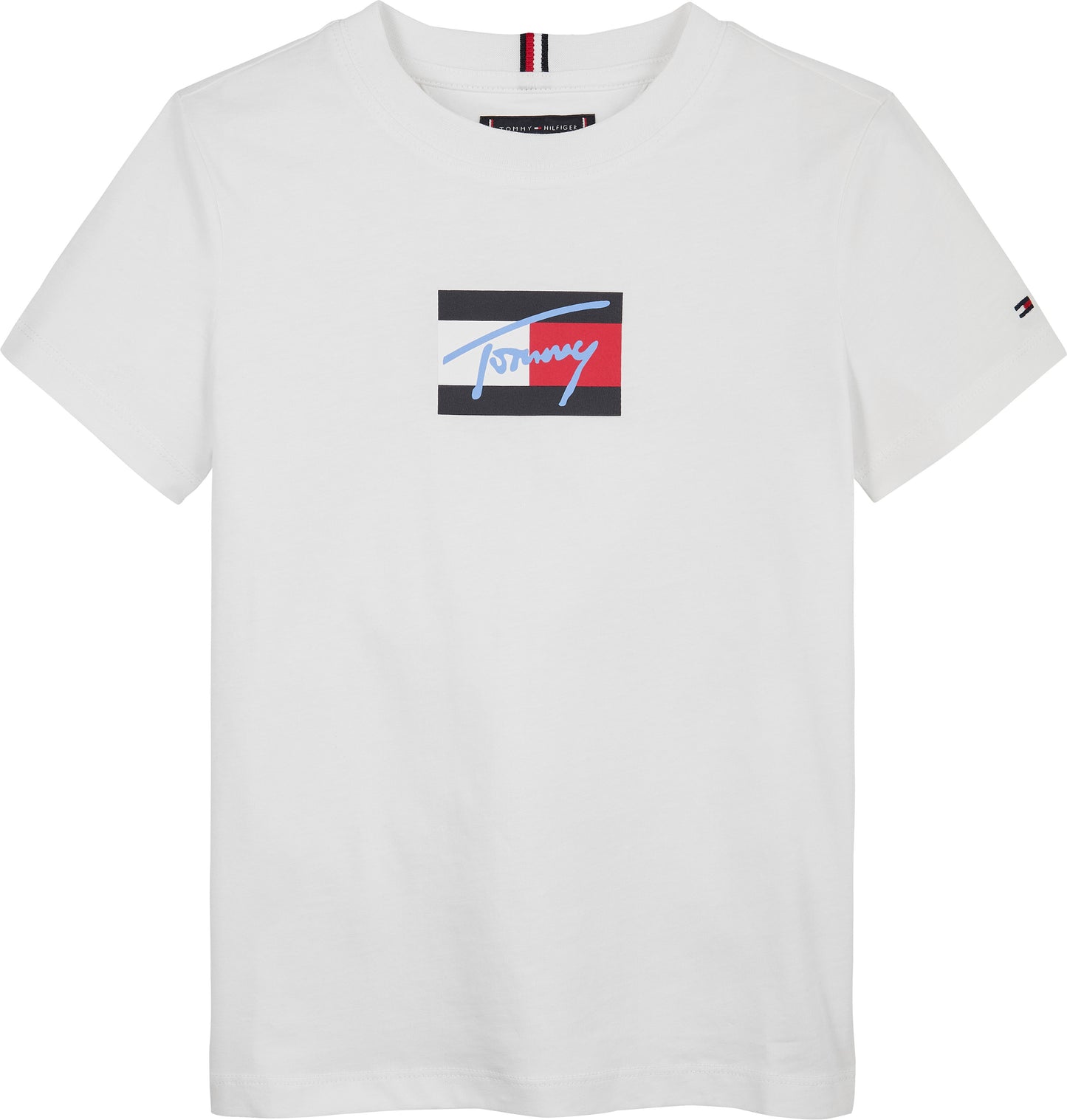 T-shirt girocollo da ragazzo con stampa con bandiera e logo lettering stampata sul davanti KB0KB09725YBR