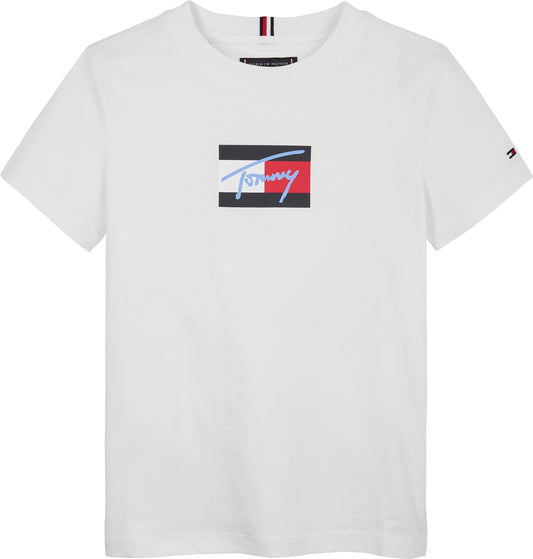 T-shirt girocollo da ragazzo con stampa con bandiera e logo lettering stampata sul davanti KB0KB09725YBR