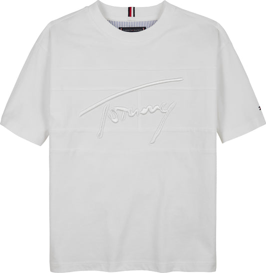 T-shirt girocollo da bambino e ragazzo con maxi logo lettering ricamato ton sur ton KB0KB09799YBR